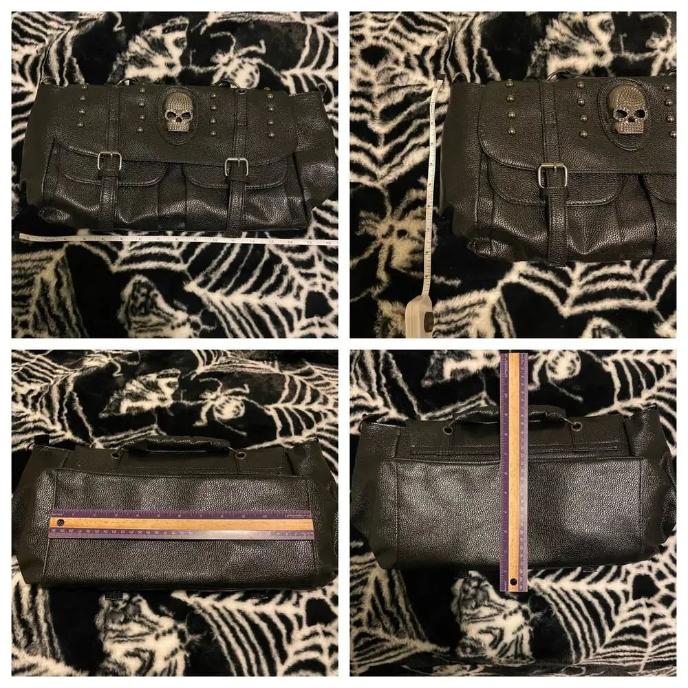 Black Gothic Skull Studded Retro & Edgy Crossbody Hand Shoulder Messenger Bag